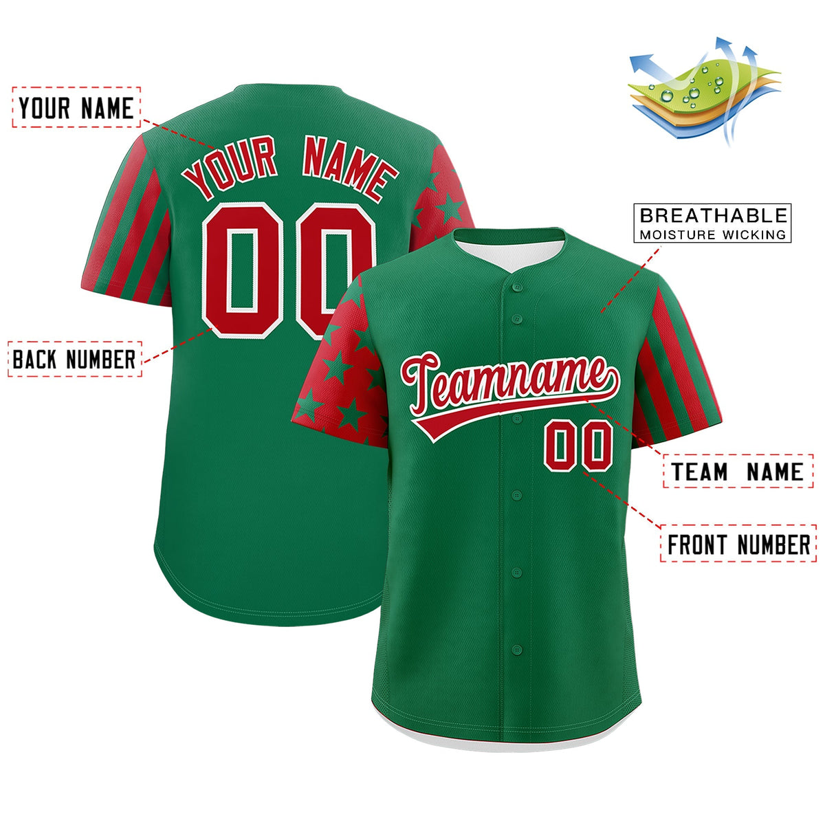 Custom Kelly Green Red American Flag Raglan Sleeves Baseball Jersey| KXKSHOP