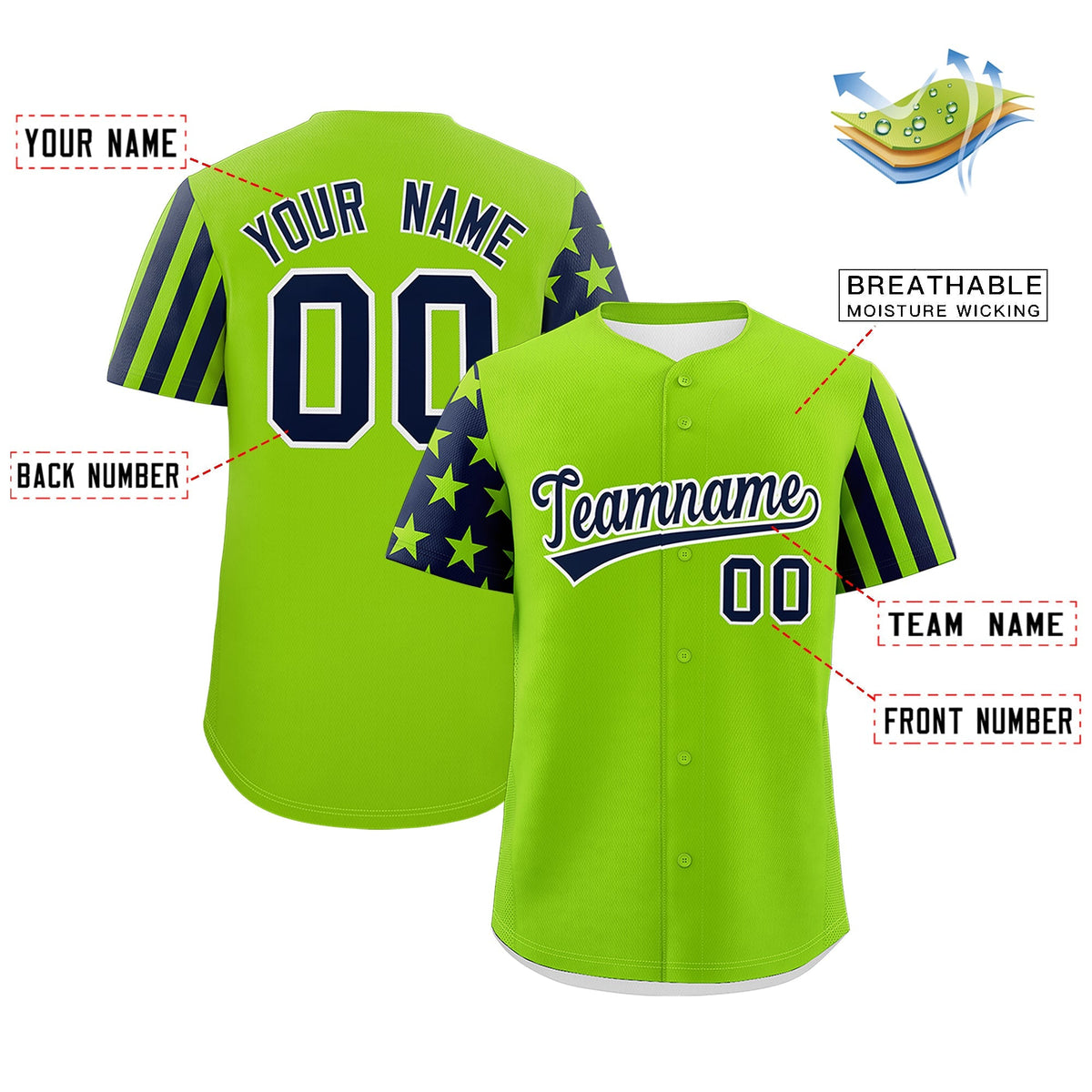 Custom Neon Green Navy Black American Flag Raglan Sleeves Baseball Jersey| KXKSHOP