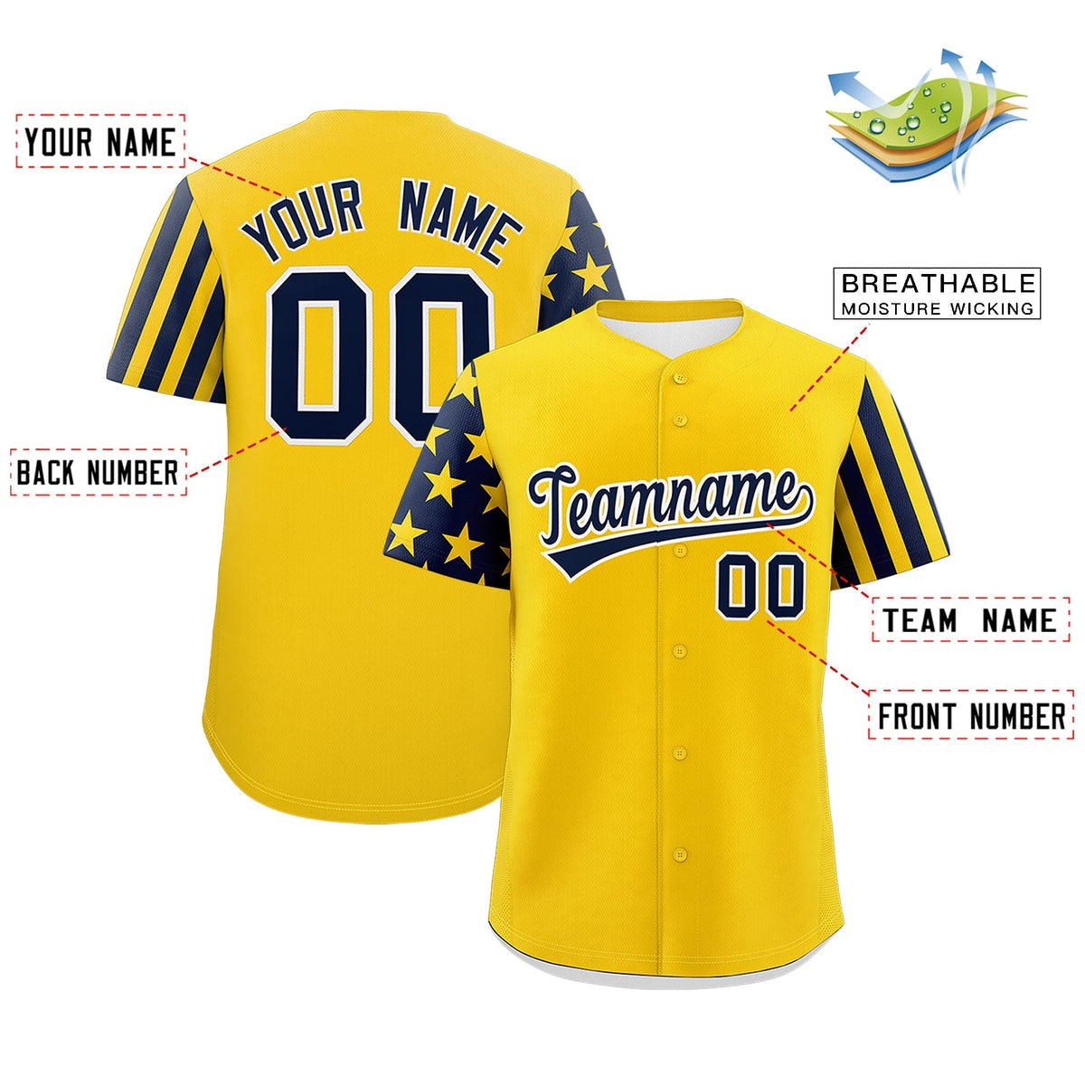 Custom Gold Navy Blacl American Flag Raglan Sleeves Baseball Jersey| KXKSHOP