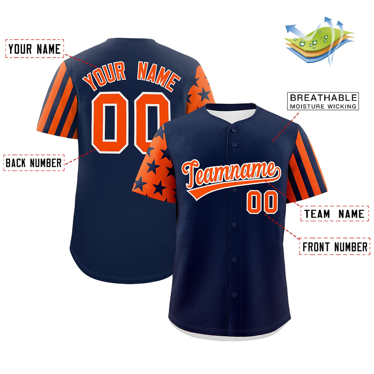 Custom Navy Orange American Flag Raglan Sleeves Baseball Jersey| KXKSHOP