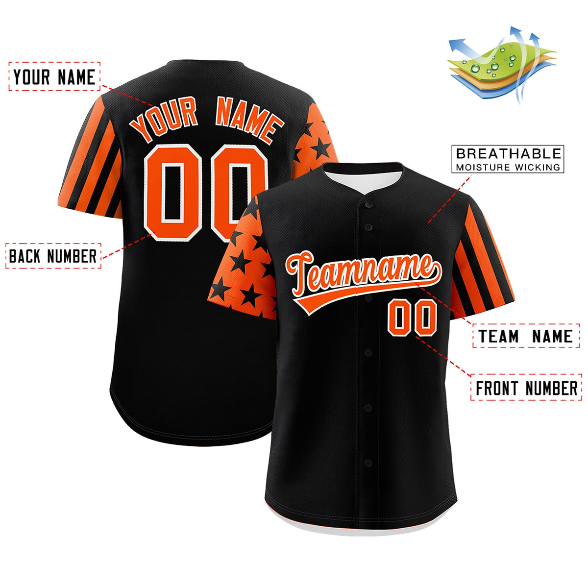 Custom Black Orange American Flag Raglan Sleeves Baseball Jersey| KXKSHOP
