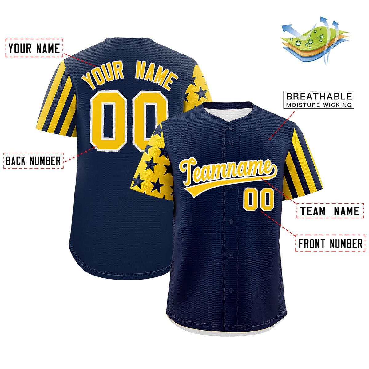 Custom Navy Gold American Flag Raglan Sleeves Baseball Jersey| KXKSHOP