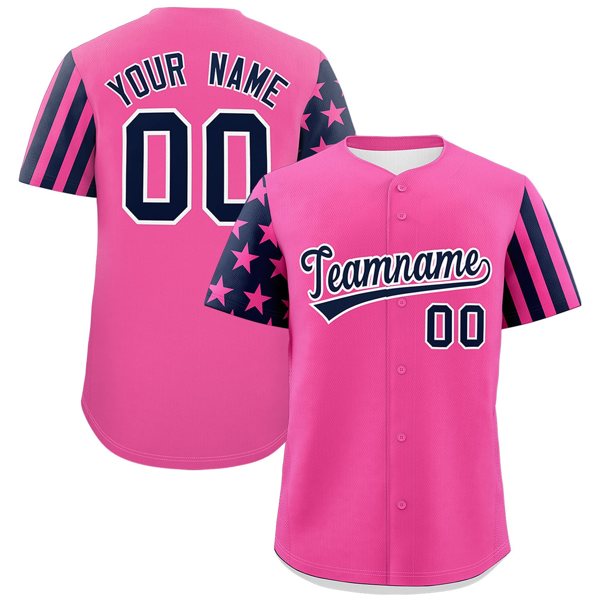 Custom Pink Navy American Flag Raglan Sleeves Baseball Jersey| KXKSHOP