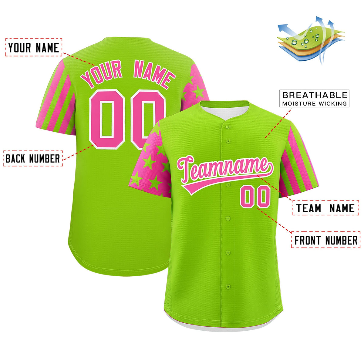 Custom Neon Green Pink American Flag Raglan Sleeves Baseball Jersey| KXKSHOP