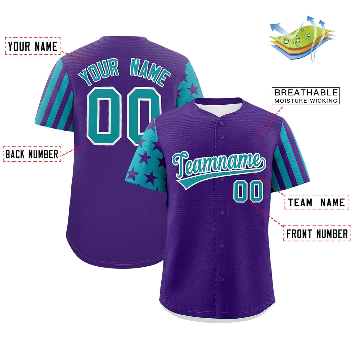 Custom Purple Teal American Flag Raglan Sleeves Baseball Jersey| KXKSHOP