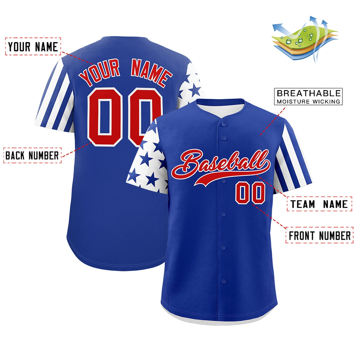 Custom Royal Blue White American Flag Raglan Sleeves Baseball Jersey| KXKSHOP