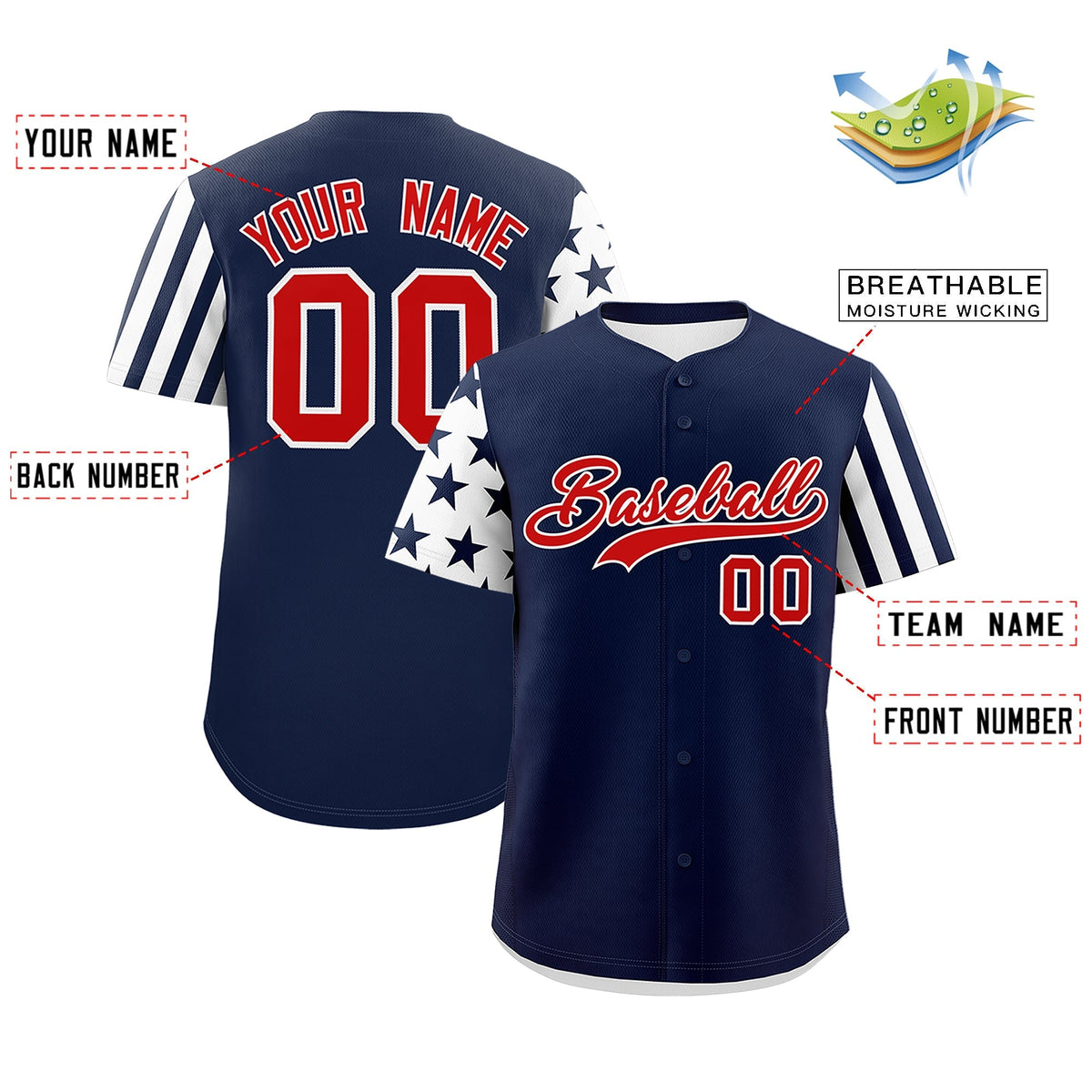 Custom Navy White American Flag Raglan Sleeves Baseball Jersey| KXKSHOP