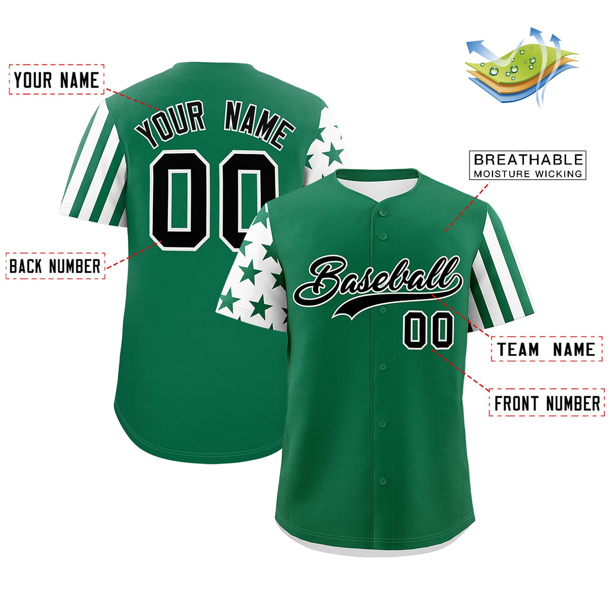 Custom Kelly Green White American Flag Raglan Sleeves Baseball Jersey| KXKSHOP