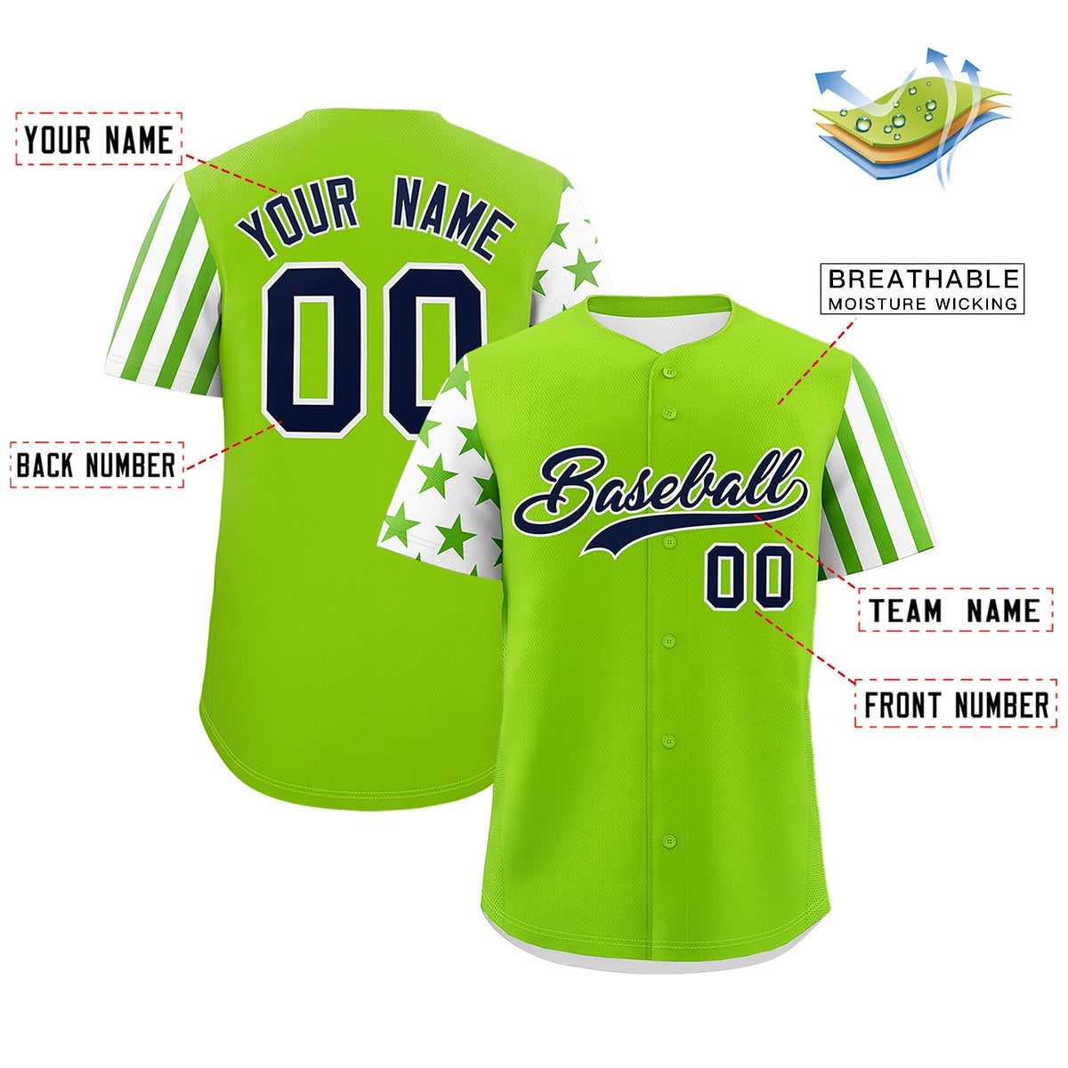 Custom Neon Green White American Flag Raglan Sleeves Baseball Jersey| KXKSHOP