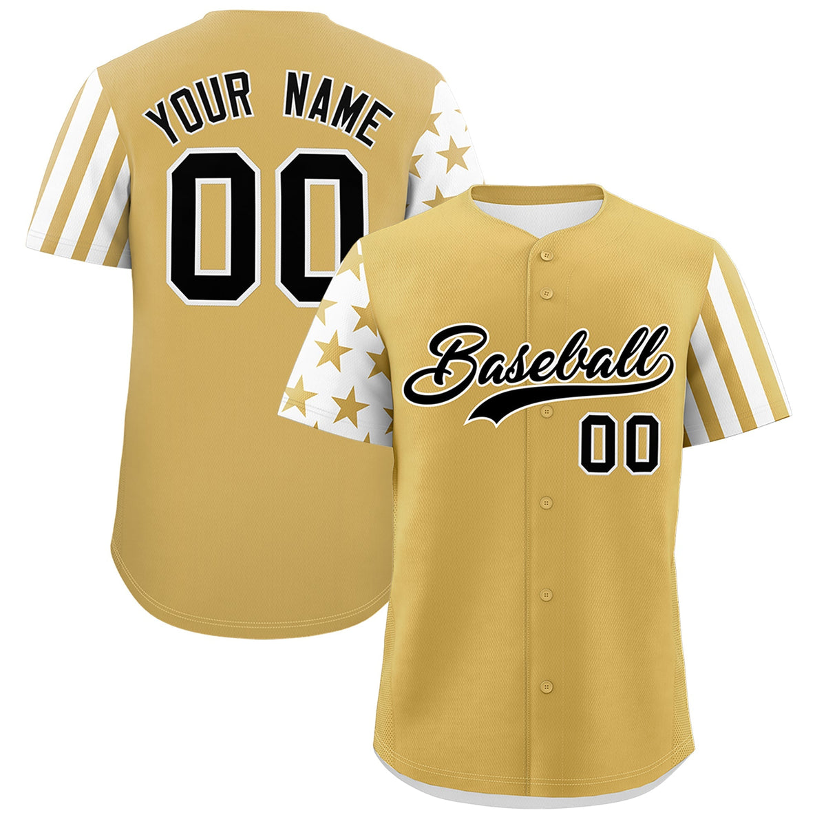 Custom Old Gold White American Flag Raglan Sleeves Baseball Jersey| KXKSHOP