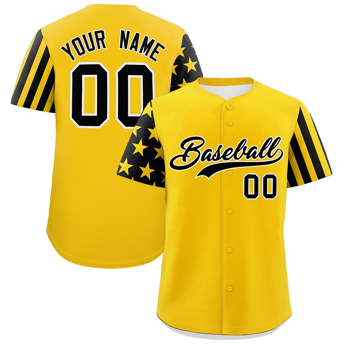 Custom Gold Black American Flag Raglan Sleeves Baseball Jersey| KXKSHOP