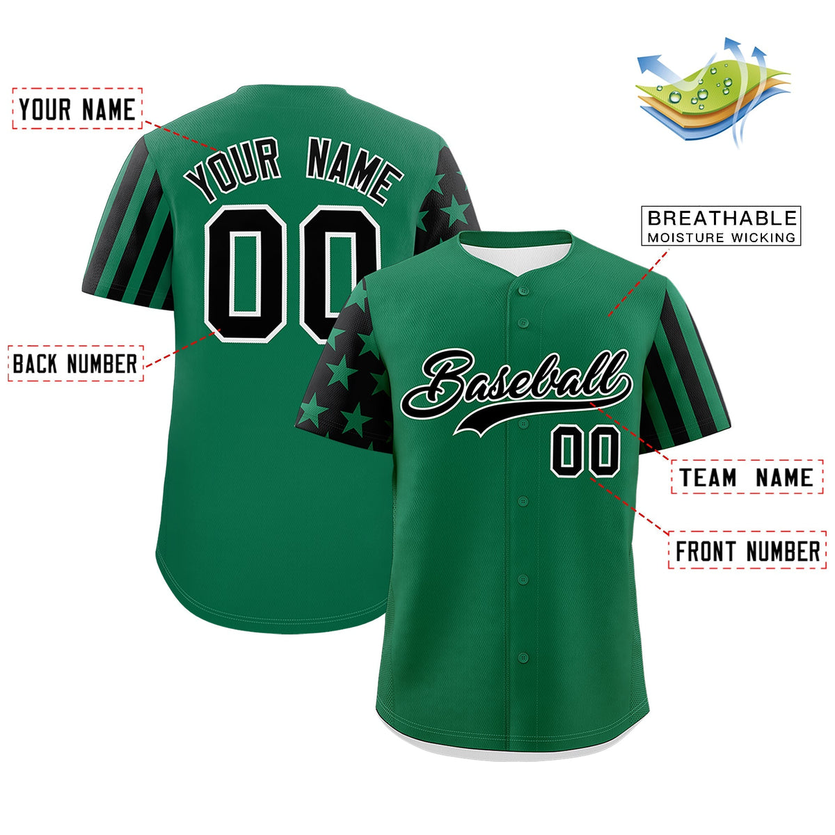 Custom Kelly Green Black American Flag Raglan Sleeves Baseball Jersey| KXKSHOP