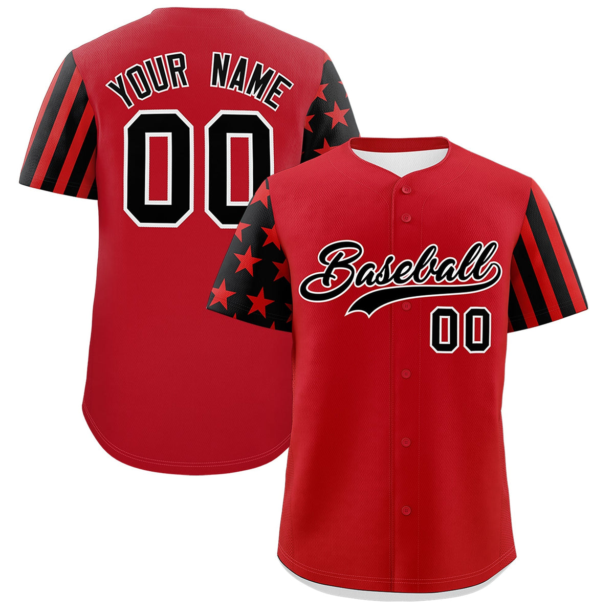 Custom Red Black American Flag Raglan Sleeves Baseball Jersey| KXKSHOP