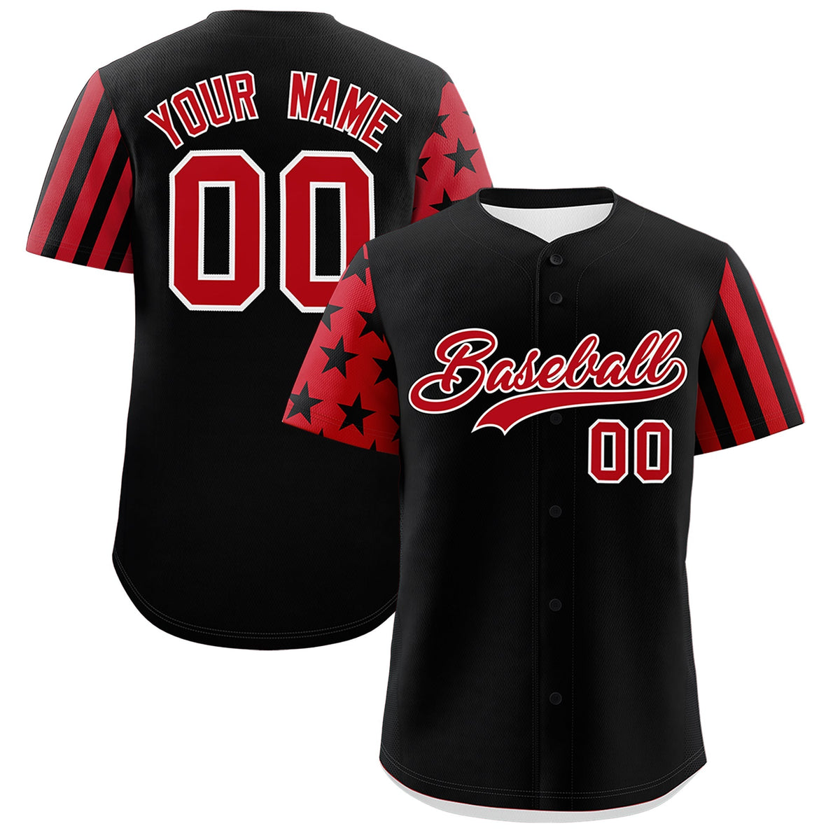 Custom Black Red American Flag Raglan Sleeves Baseball Jersey| KXKSHOP