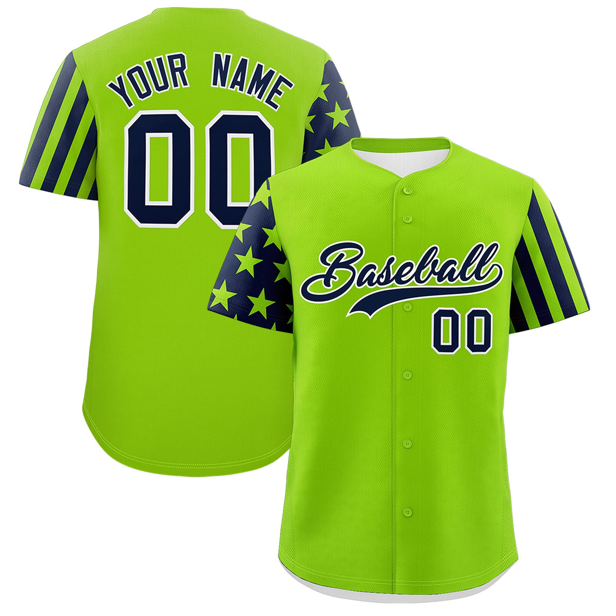 Custom Neon Green Navy Black American Flag Raglan Sleeves Baseball Jersey| KXKSHOP