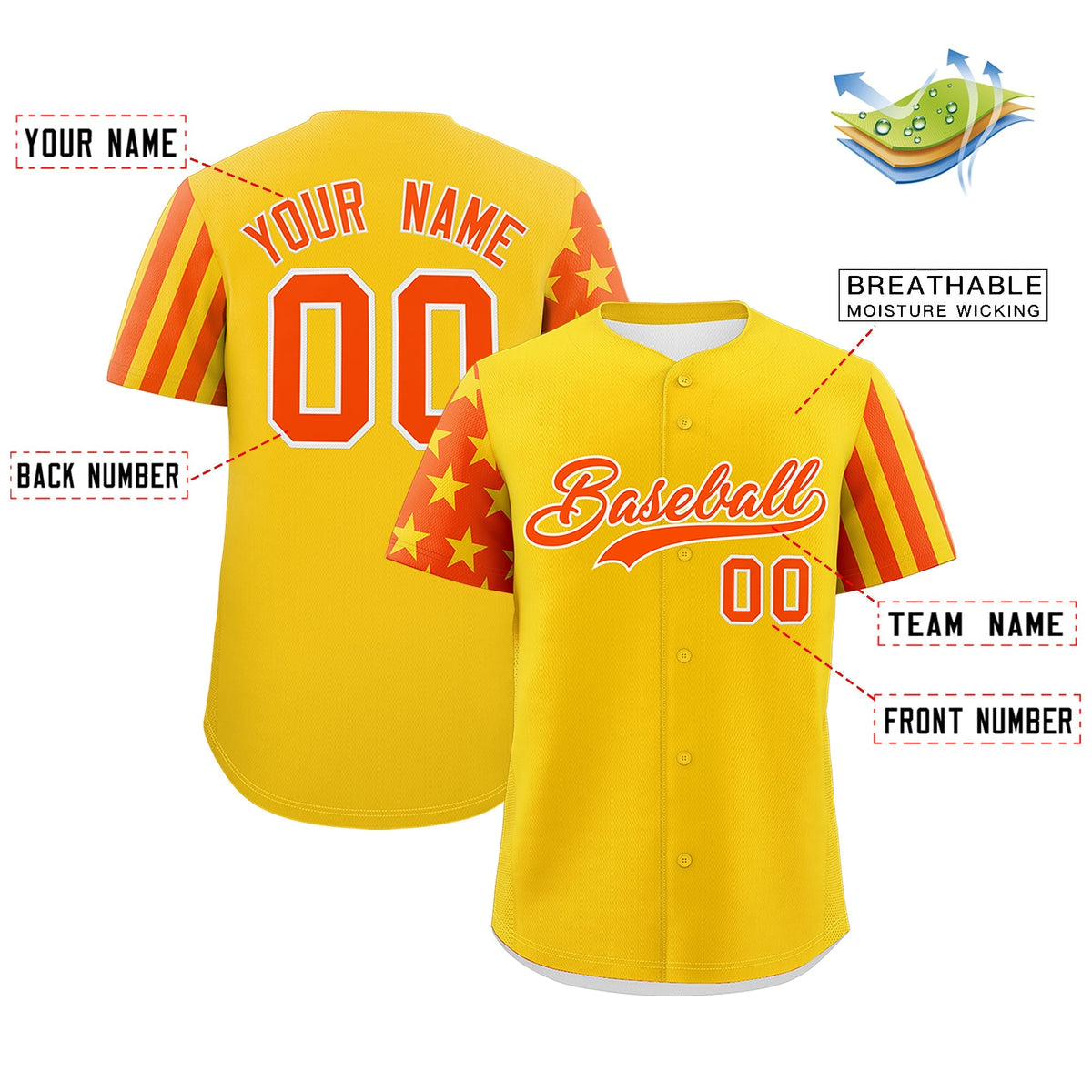 Custom Gold Orange American Flag Raglan Sleeves Baseball Jersey| KXKSHOP