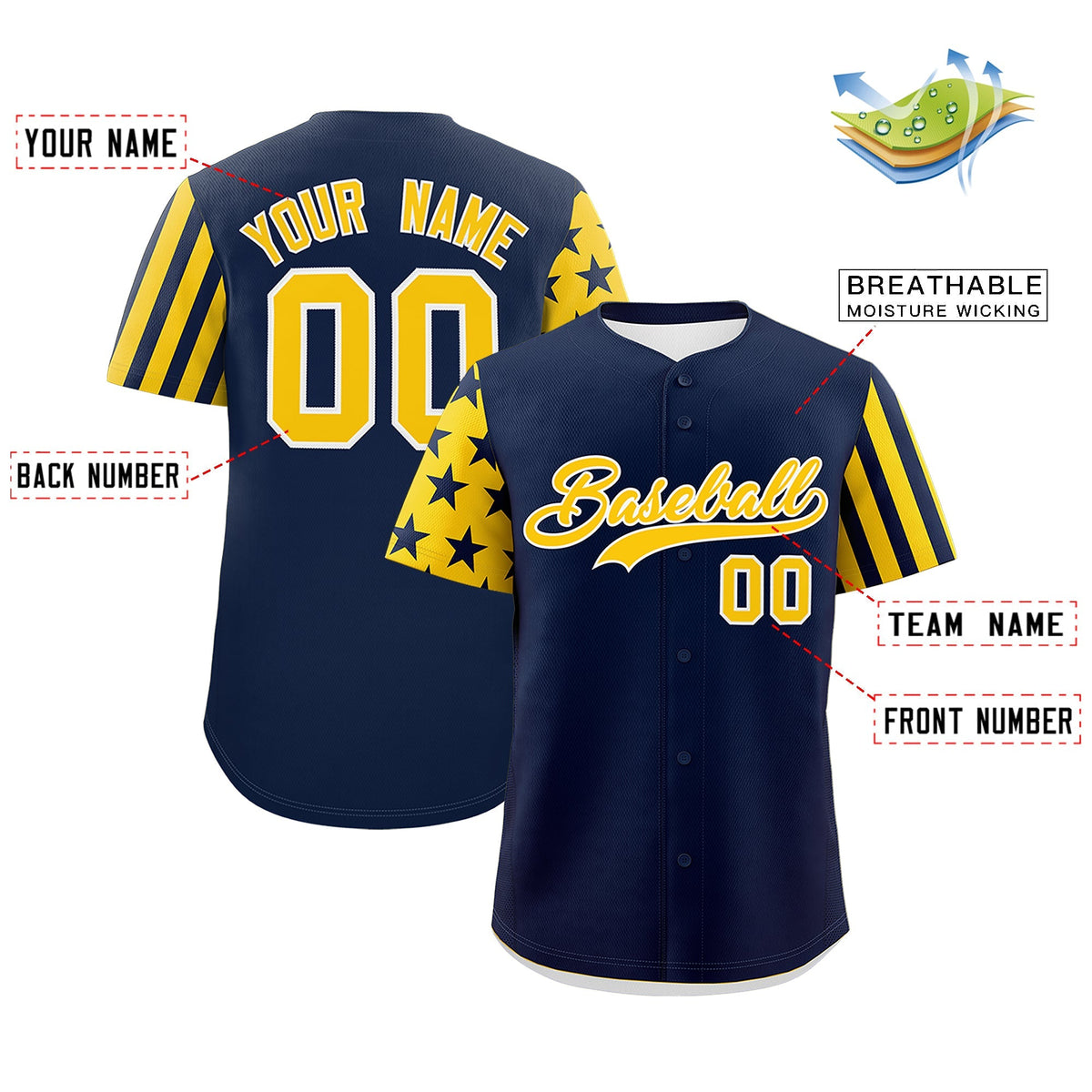 Custom Navy Gold American Flag Raglan Sleeves Baseball Jersey| KXKSHOP