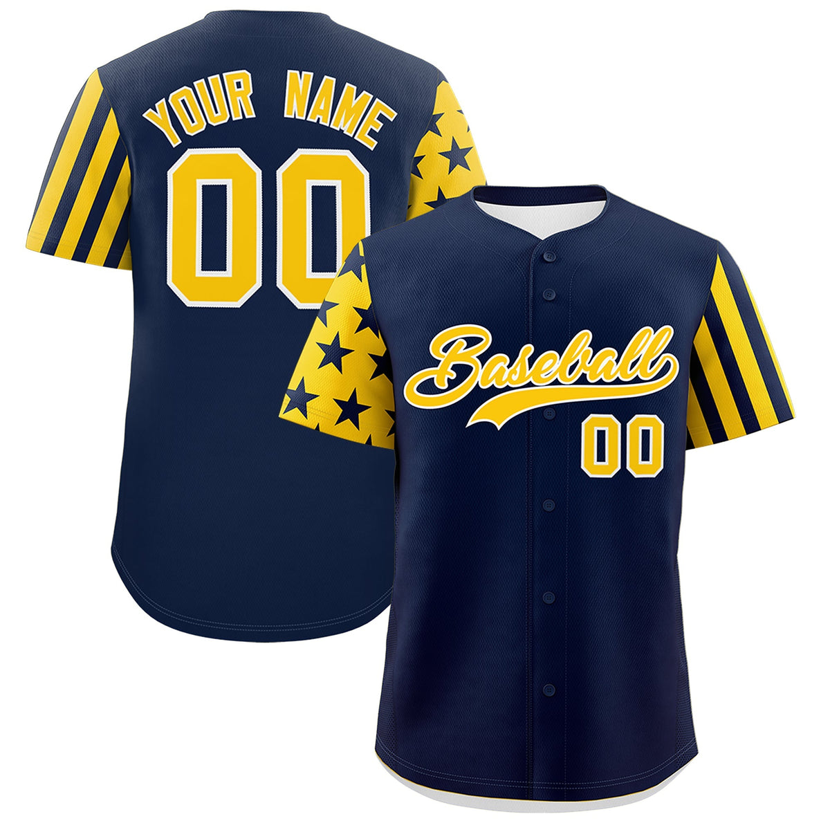 Custom Navy Gold American Flag Raglan Sleeves Baseball Jersey| KXKSHOP