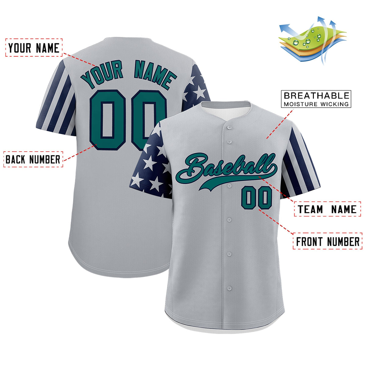 Custom Gray Navy American Flag Raglan Sleeves Baseball Jersey| KXKSHOP