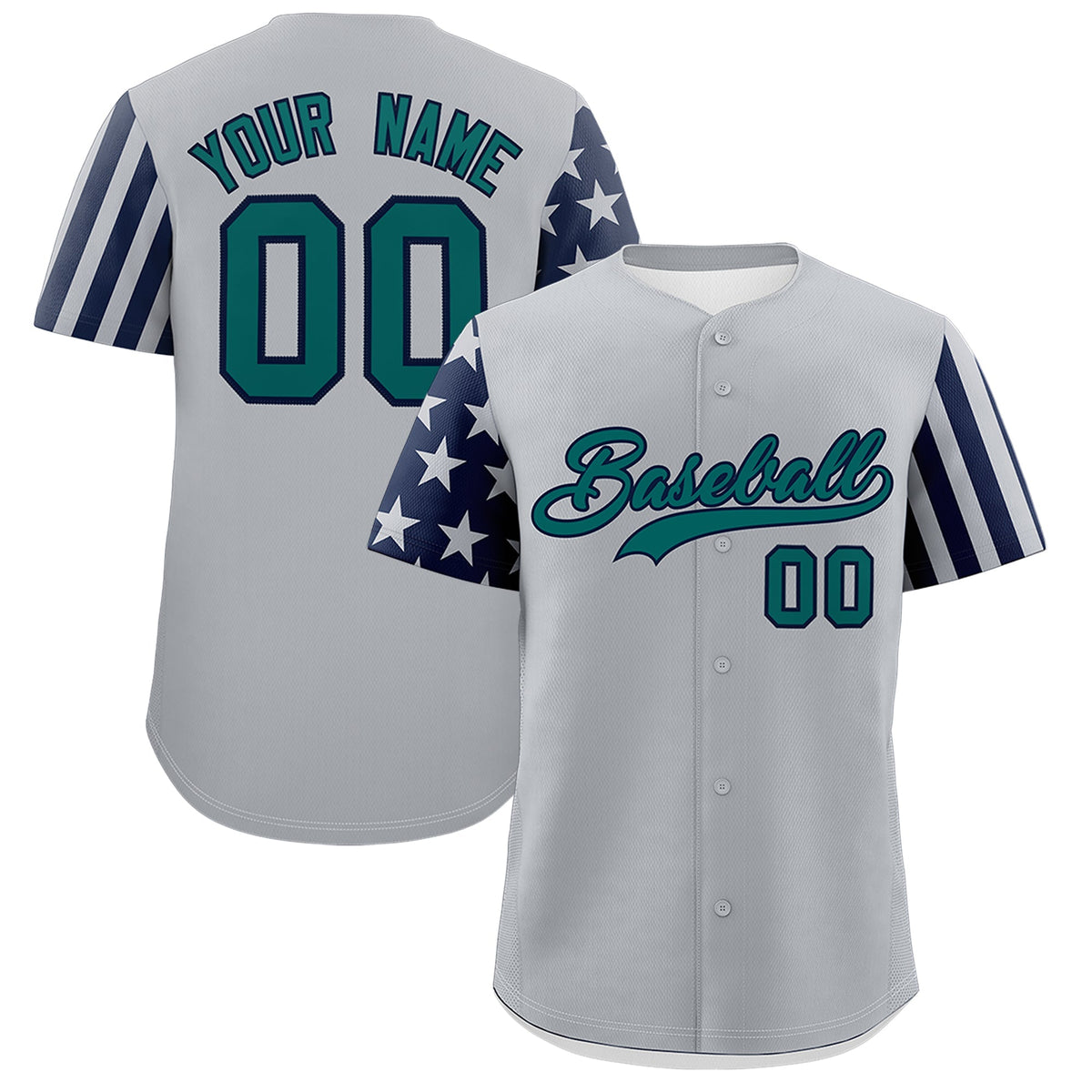 Custom Gray Navy American Flag Raglan Sleeves Baseball Jersey| KXKSHOP