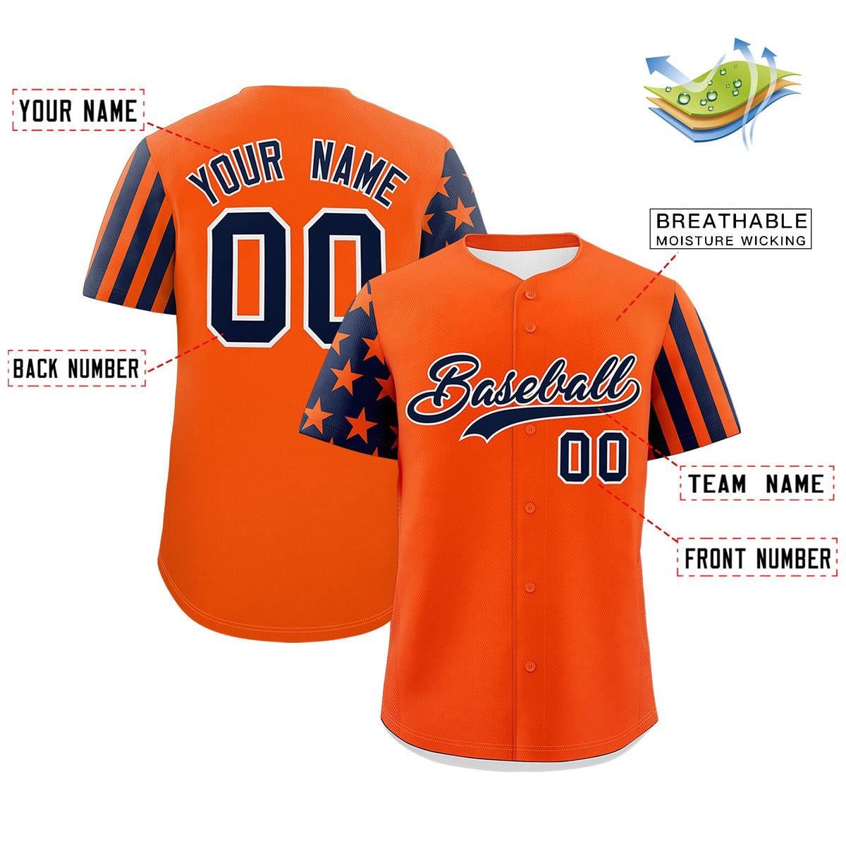 Custom Orange Navy American Flag Raglan Sleeves Baseball Jersey| KXKSHOP