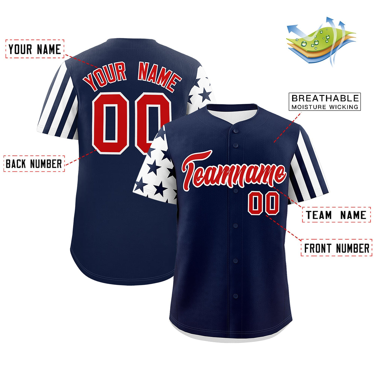 Custom Navy White American Flag Raglan Sleeves Baseball Jersey| KXKSHOP