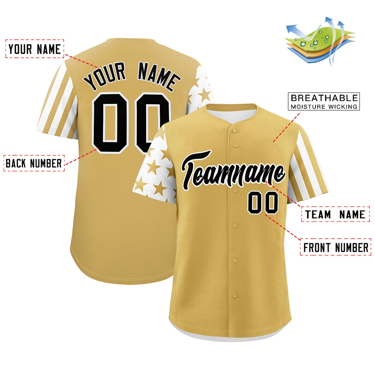 Custom Old Gold White American Flag Raglan Sleeves Baseball Jersey| KXKSHOP