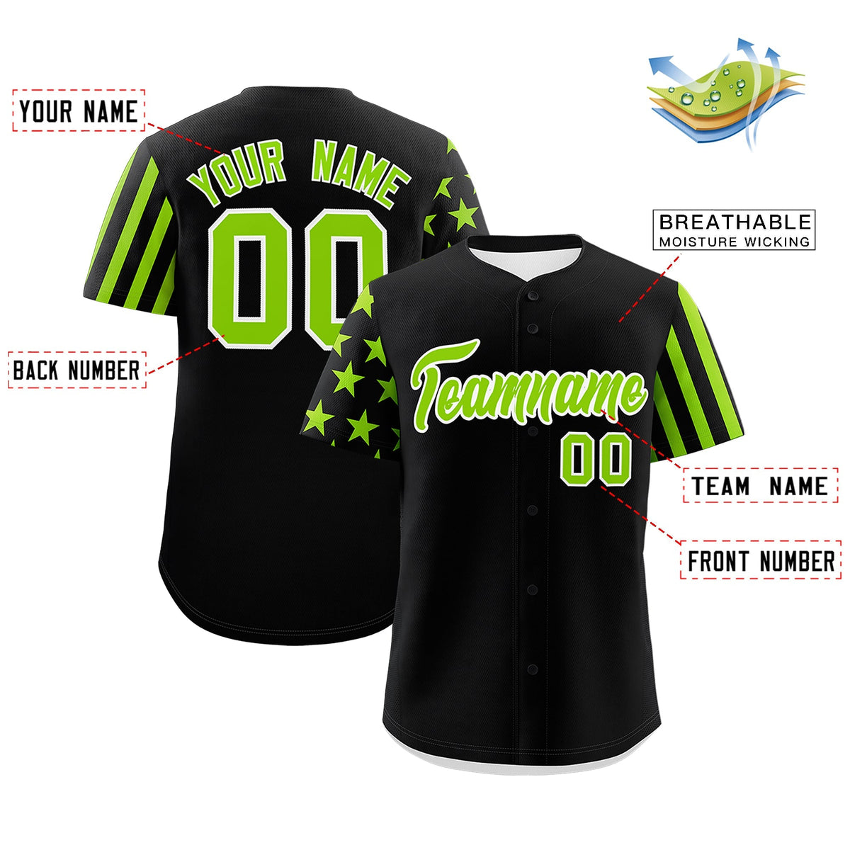 Custom Black Neon Green American Flag Raglan Sleeves Baseball Jersey| KXKSHOP