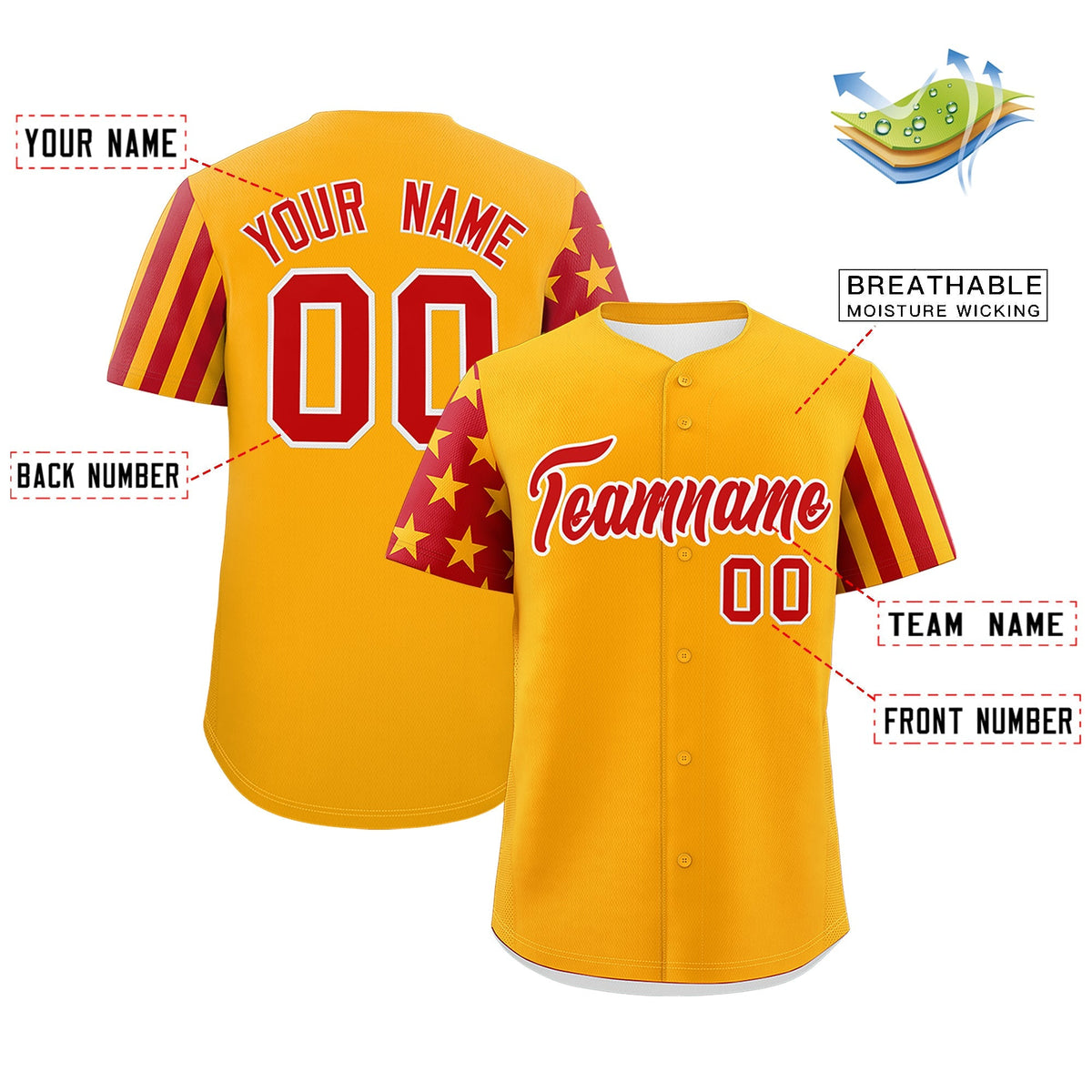 Custom Yellow Red American Flag Raglan Sleeves Baseball Jersey| KXKSHOP