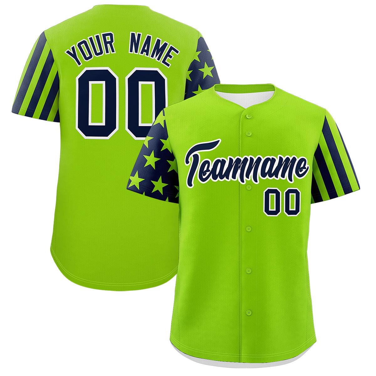 Custom Neon Green Navy Black American Flag Raglan Sleeves Baseball Jersey| KXKSHOP