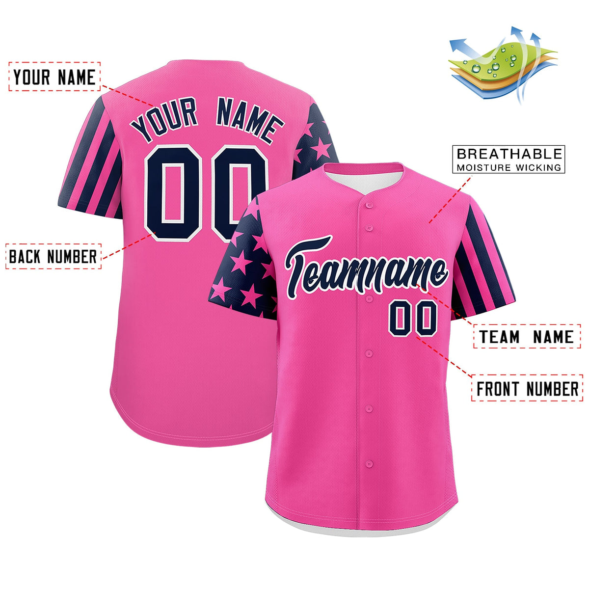 Custom Pink Navy Black American Flag Raglan Sleeves Baseball Jersey| KXKSHOP