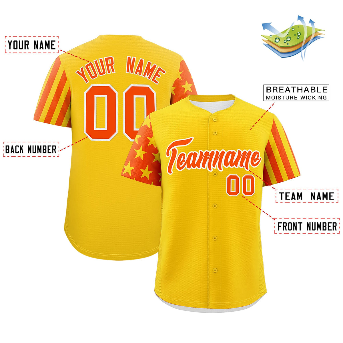 Custom Gold Orange American Flag Raglan Sleeves Baseball Jersey| KXKSHOP