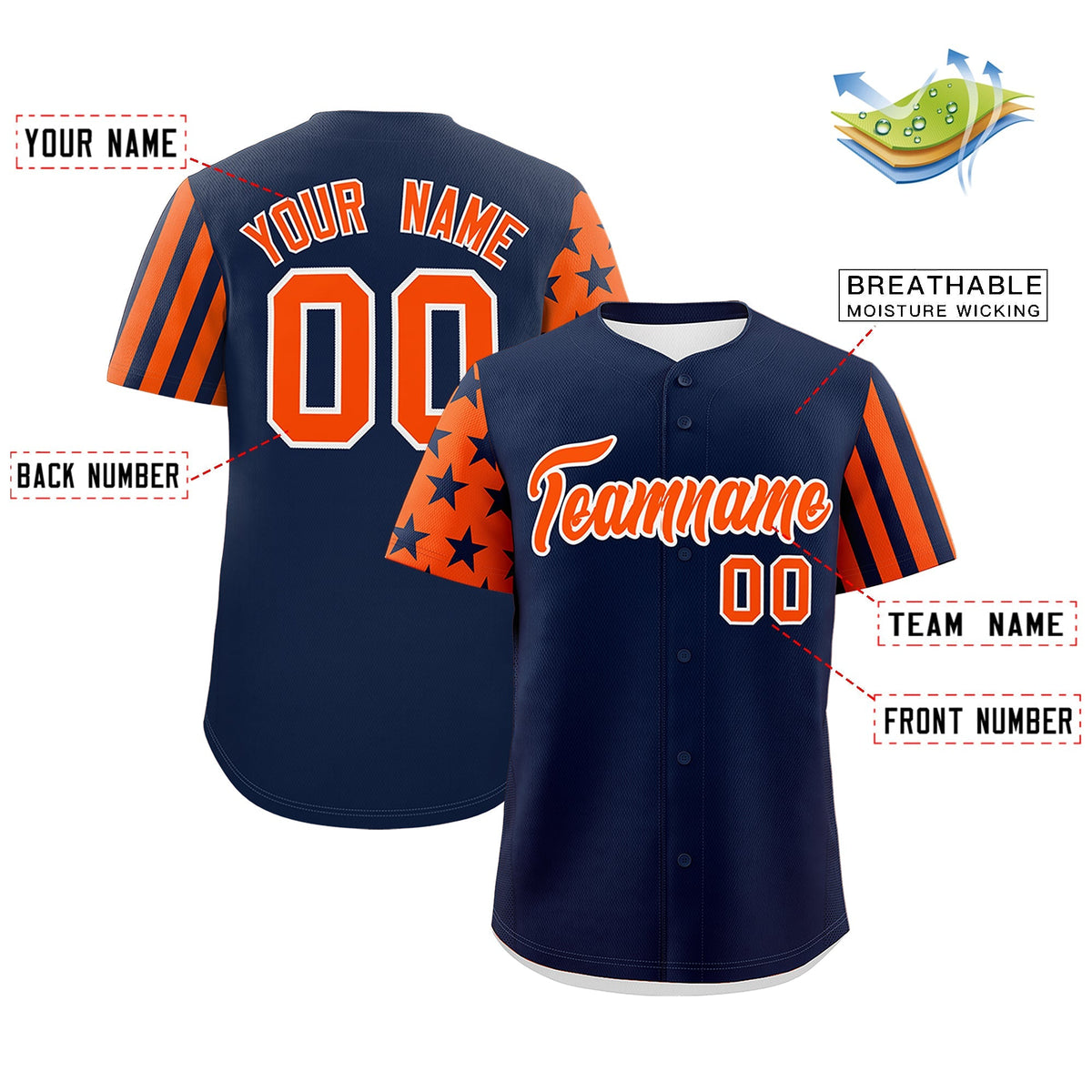 Custom Navy Orange American Flag Raglan Sleeves Baseball Jersey| KXKSHOP