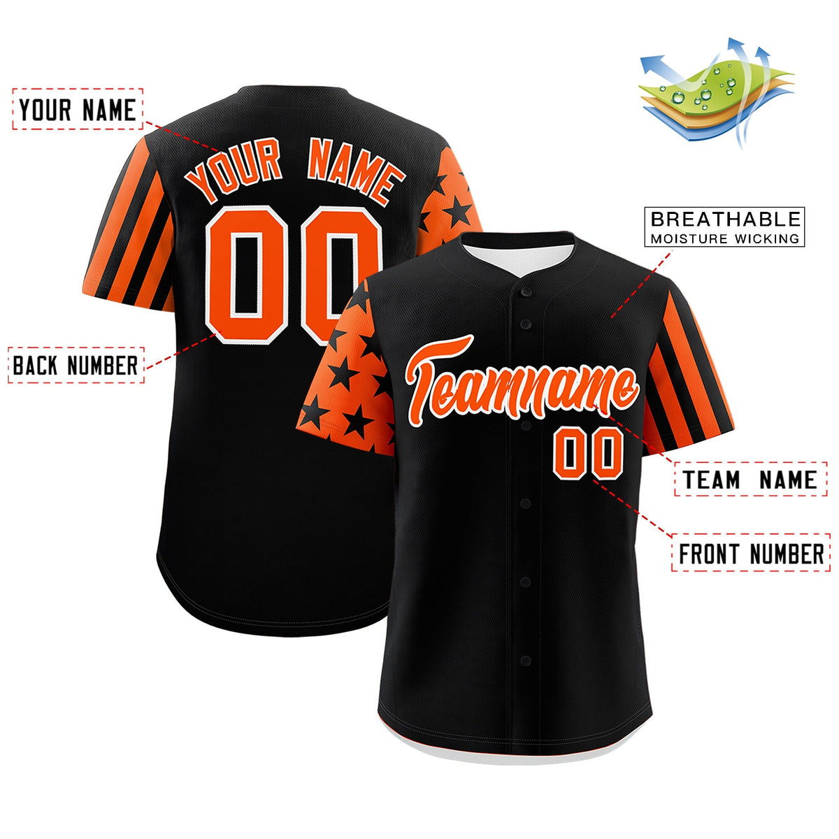 Custom Black Orange American Flag Raglan Sleeves Baseball Jersey| KXKSHOP