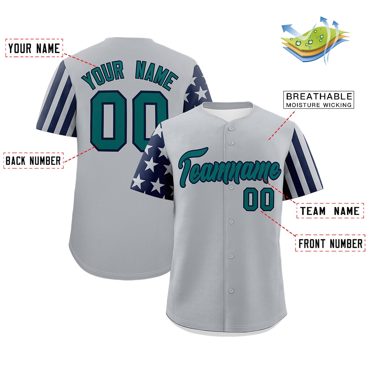 Custom Gray Navy American Flag Raglan Sleeves Baseball Jersey| KXKSHOP