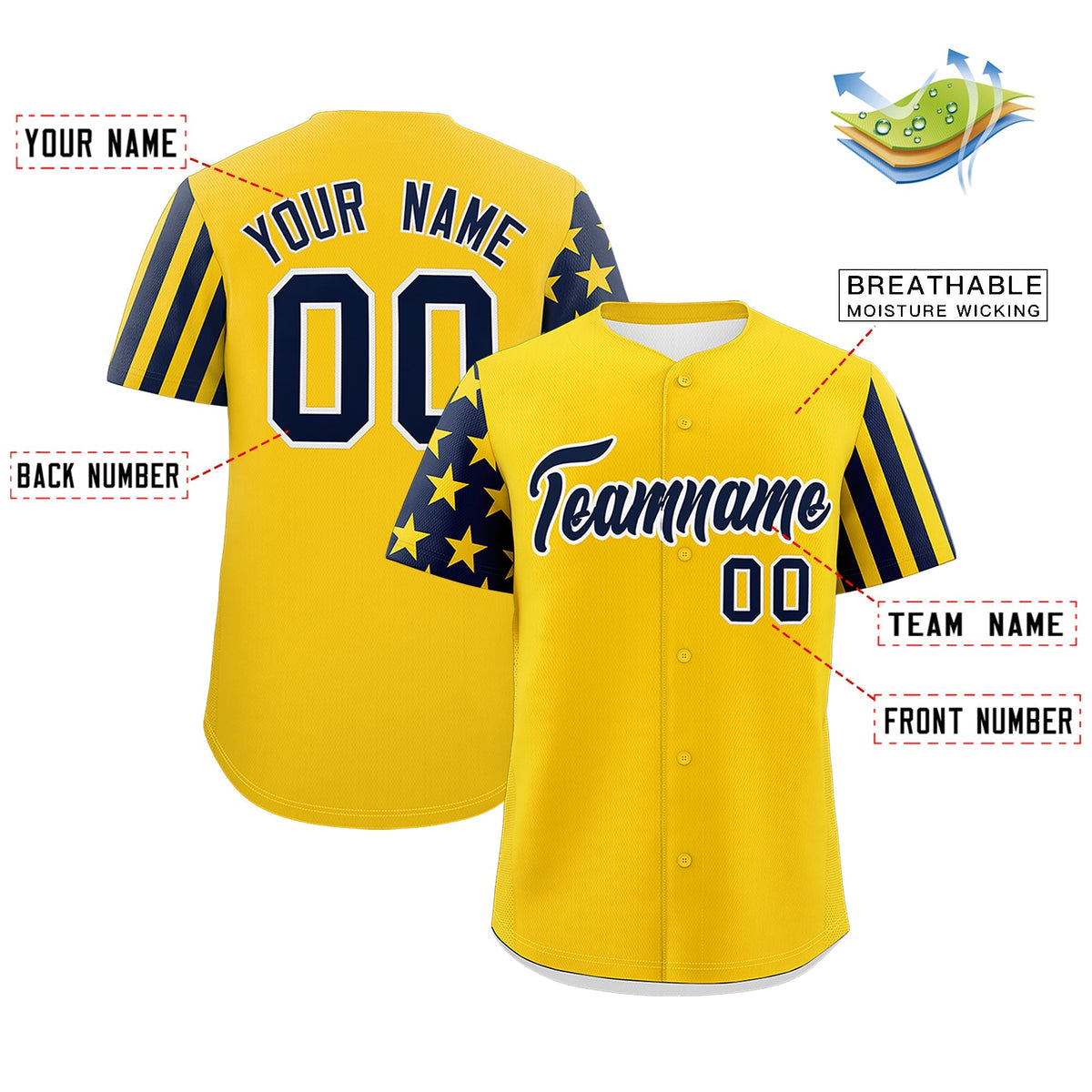 Custom Gold Navy Black American Flag Raglan Sleeves Baseball Jersey| KXKSHOP