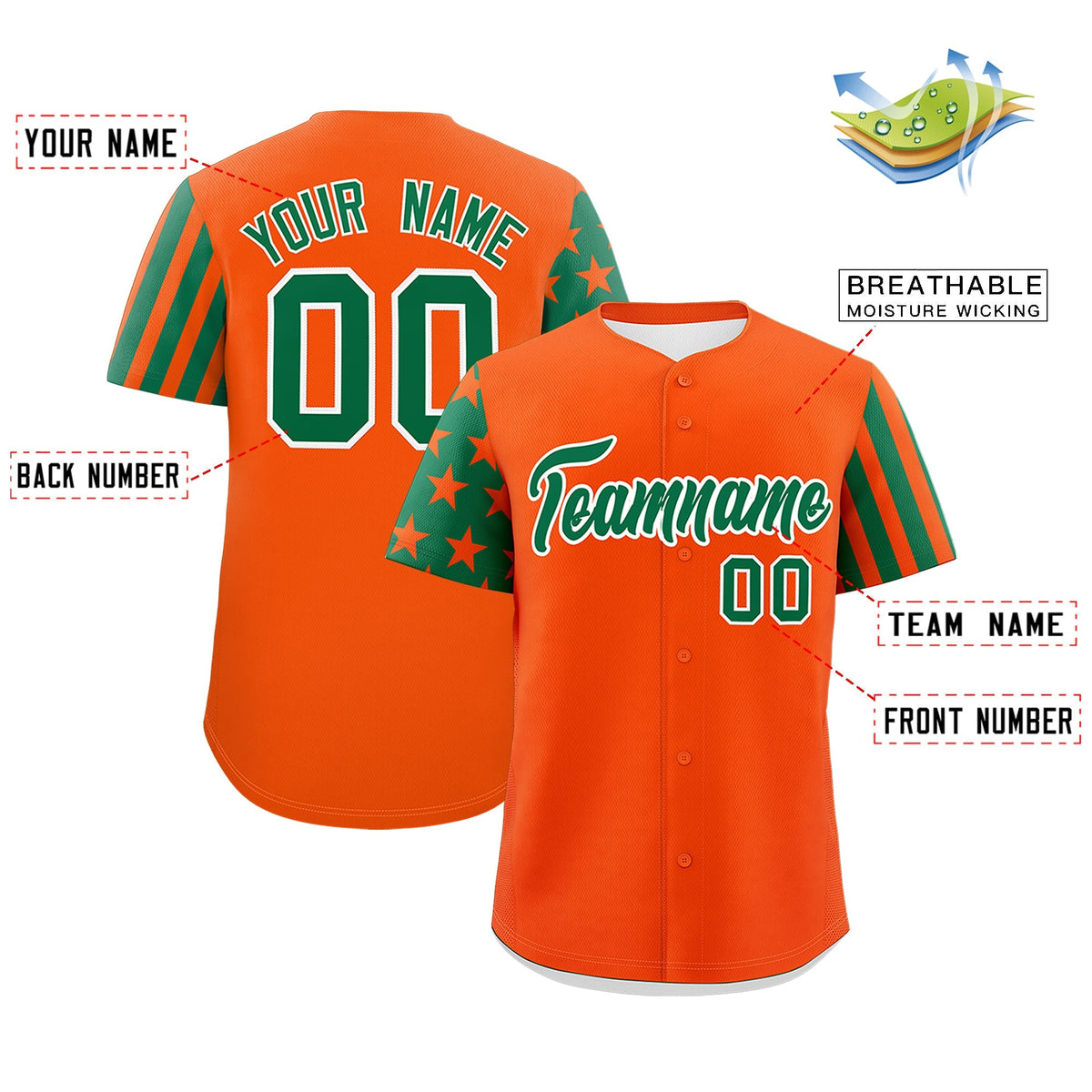 Custom Orange Kelly Green American Flag Raglan Sleeves Baseball Jersey| KXKSHOP