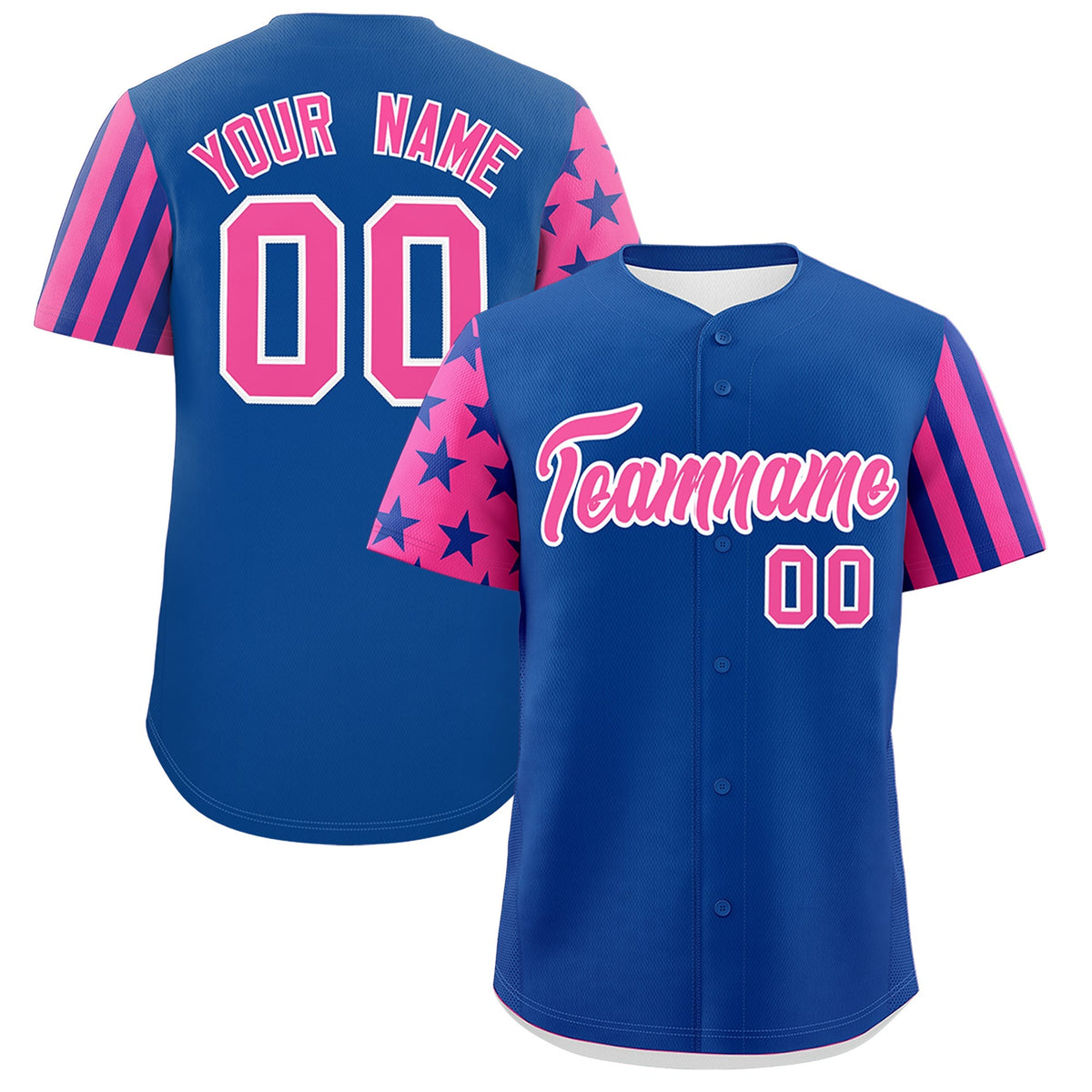 Custom Royal Blue Pink American Flag Raglan Sleeves Baseball Jersey| KXKSHOP
