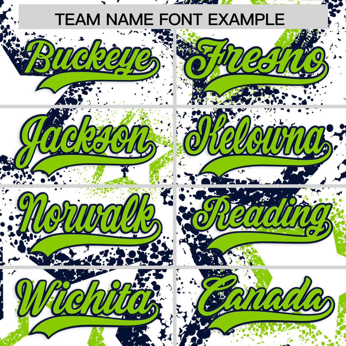 Custom White Neon Green Navy Star-Shaped Ink Texture Graffiti Pattern Baseball Jersey | Sublimation Printed &amp; Stitched,Add Name and Numbern,Perfect for Parties,Perfect for Training | KXKSHOP
