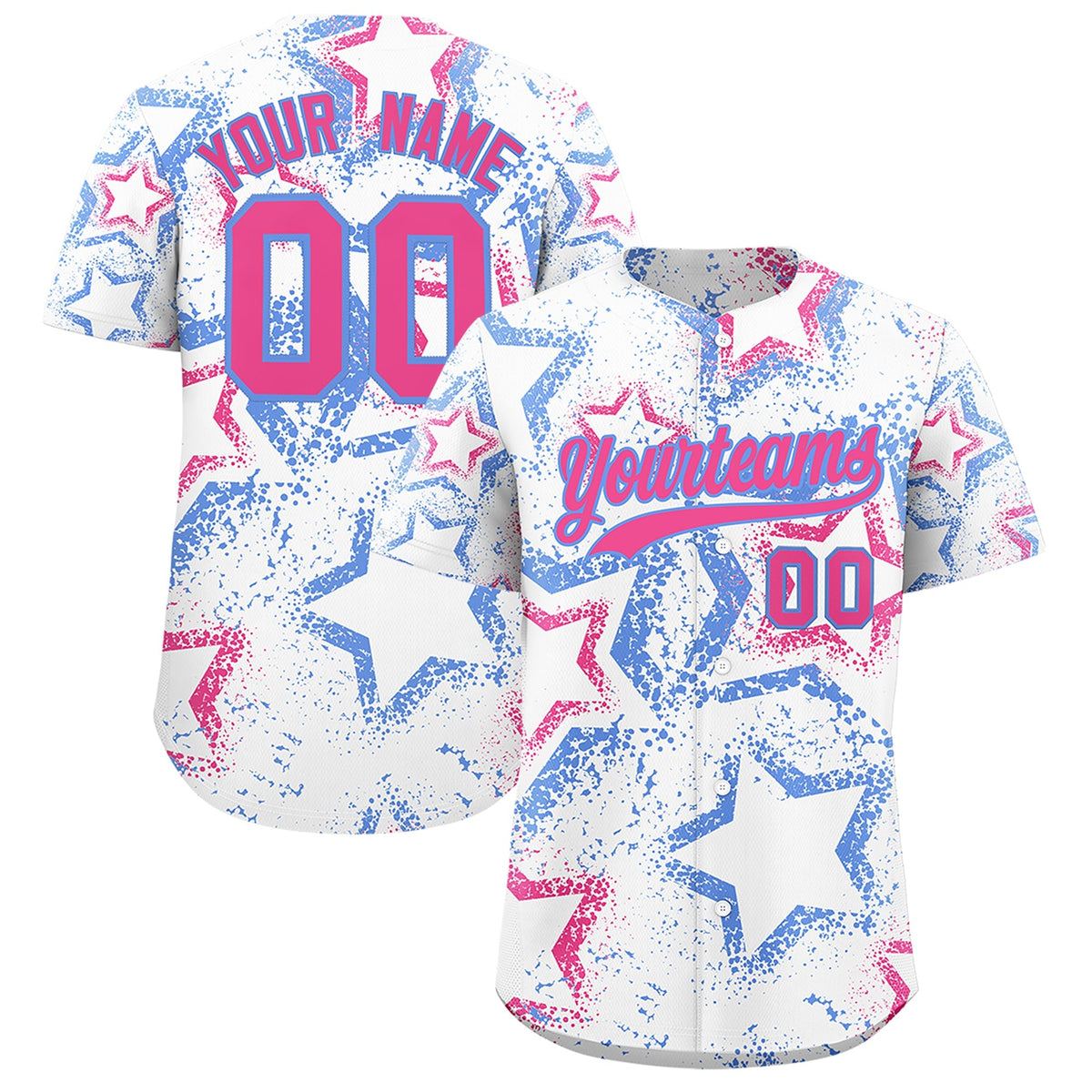Custom White Light Blue Pink Star-Shaped Ink Texture Graffiti Pattern Baseball Jersey | Sublimation Printed &amp; Stitched,Add Name and Numbern,Perfect for Parties,Perfect for Training | KXKSHOP