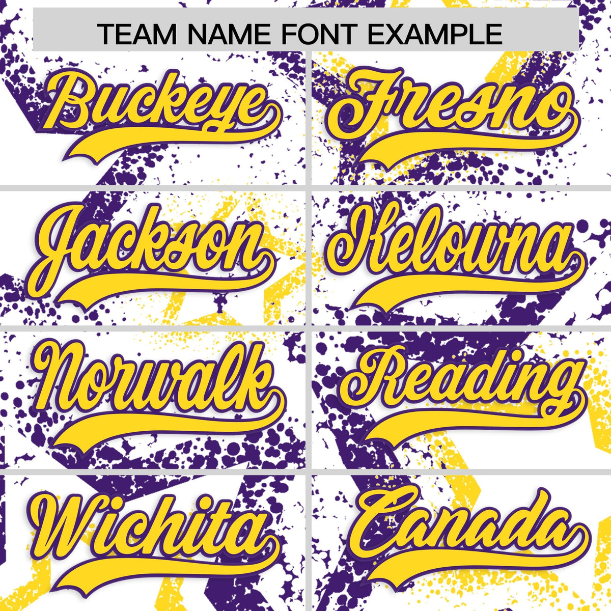 Custom White Gold Purple Star-Shaped Ink Texture Graffiti Pattern Baseball Jersey | Sublimation Printed &amp; Stitched,Add Name and Numbern,Perfect for Parties,Perfect for Training | KXKSHOP