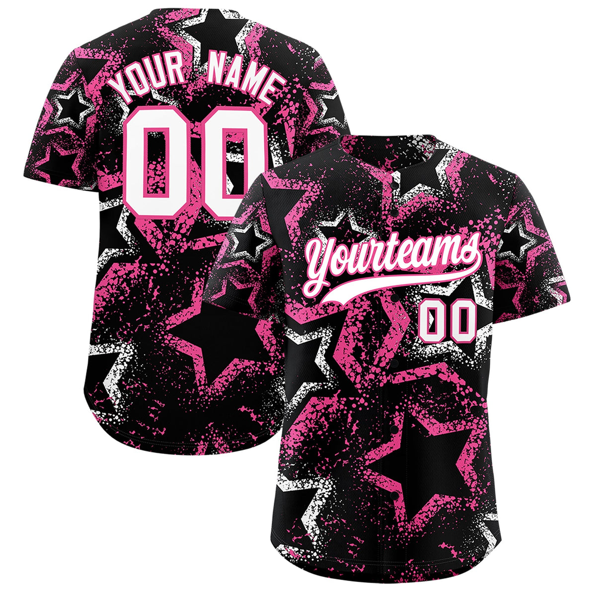 Custom Black White Pink Star-Shaped Ink Texture Graffiti Pattern Baseball Jersey | Sublimation Printed &amp; Stitched,Add Name and Numbern,Perfect for Parties,Perfect for Training | KXKSHOP