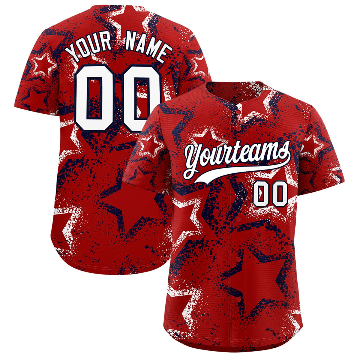 Custom Red White Navy Star-Shaped Ink Texture Graffiti Pattern Baseball Jersey | Sublimation Printed &amp; Stitched,Add Name and Numbern,Perfect for Parties,Perfect for Training | KXKSHOP