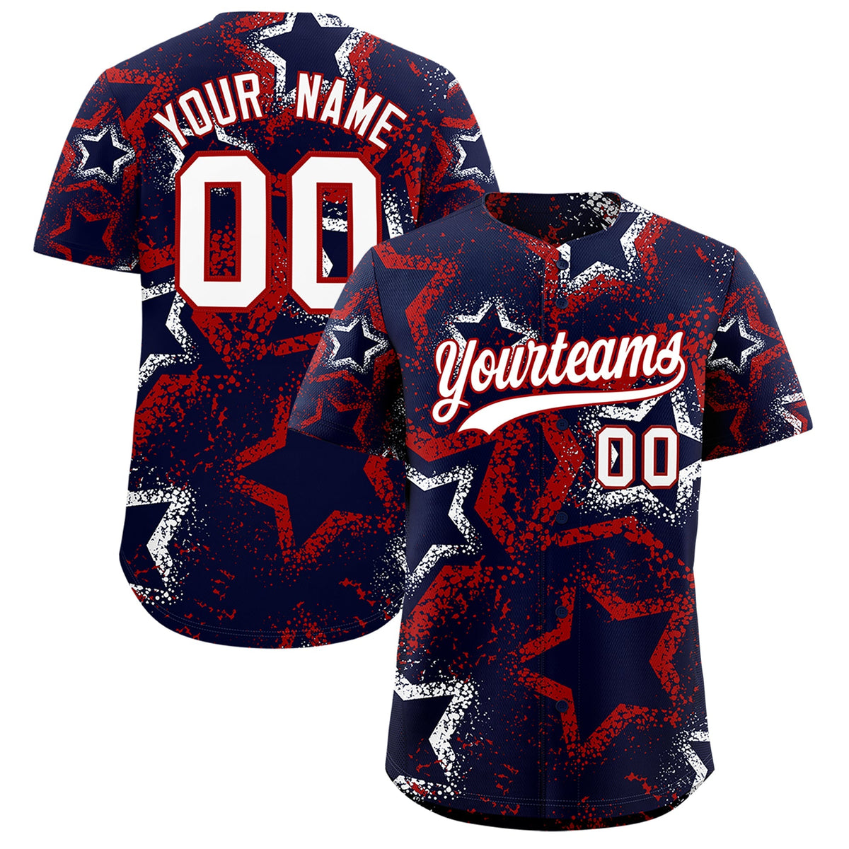 Custom Navy White Red Star-Shaped Ink Texture Graffiti Pattern Baseball Jersey | Sublimation Printed &amp; Stitched,Add Name and Numbern,Perfect for Parties,Perfect for Training | KXKSHOP