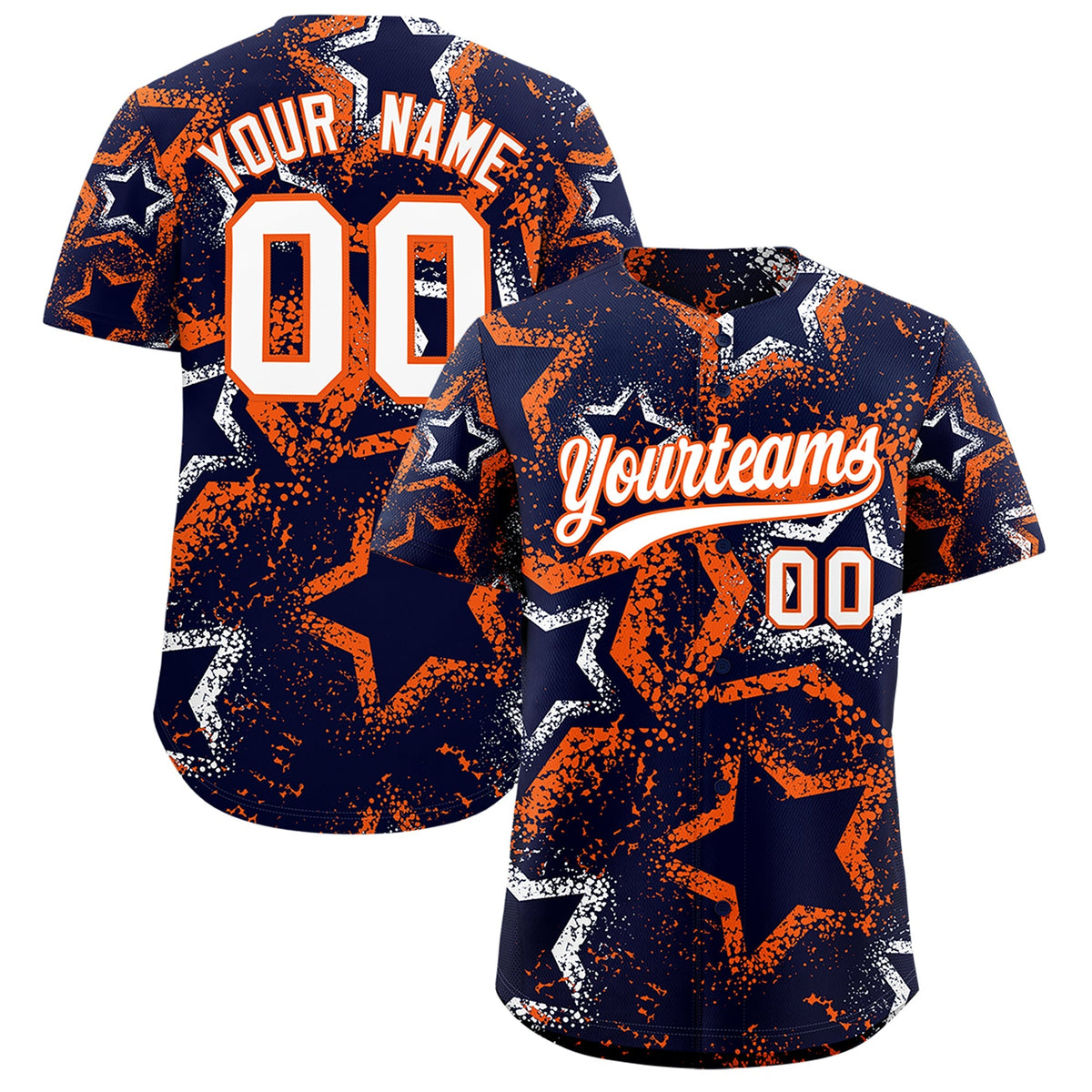 Custom Navy White Orange Star-Shaped Ink Texture Graffiti Pattern Baseball Jersey | Sublimation Printed &amp; Stitched,Add Name and Numbern,Perfect for Parties,Perfect for Training | KXKSHOP