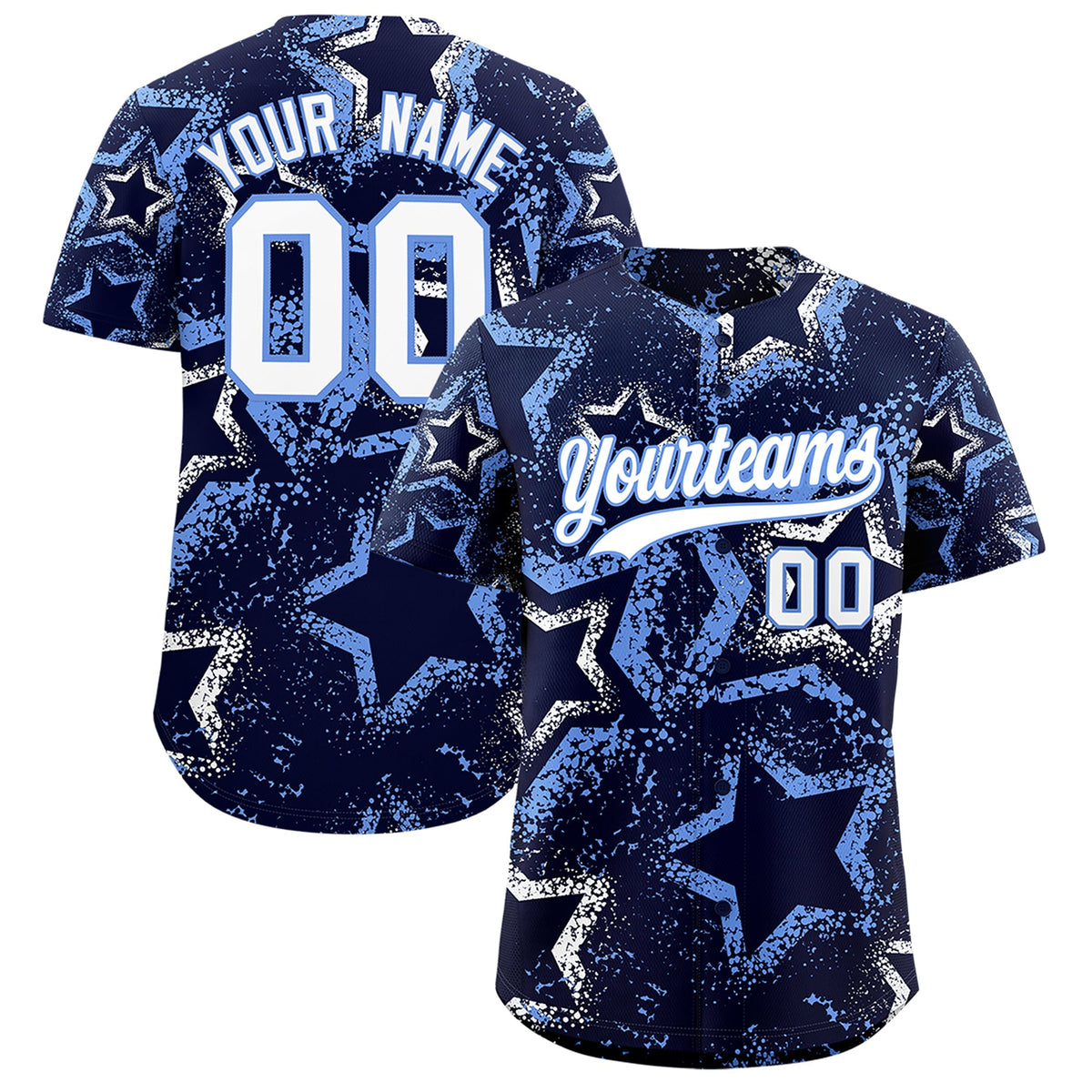 Custom Navy White Light Blue Star-Shaped Ink Texture Graffiti Pattern Baseball Jersey | Sublimation Printed &amp; Stitched,Add Name and Numbern,Perfect for Parties,Perfect for Training | KXKSHOP