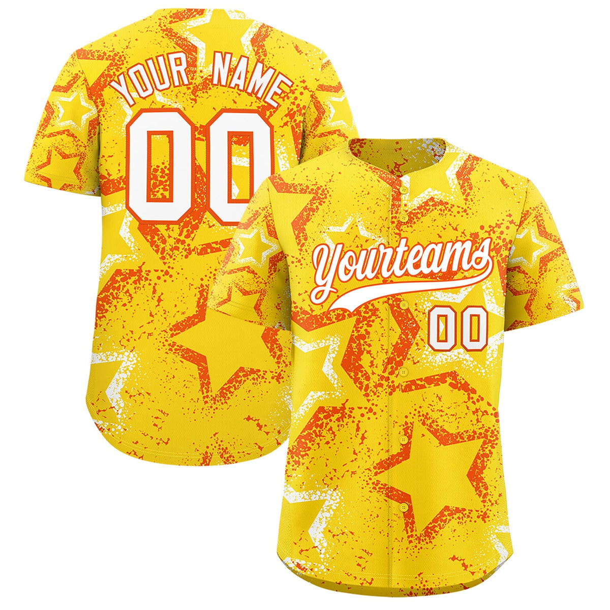 Custom Gold Orange White Star-Shaped Ink Texture Graffiti Pattern Baseball Jersey | Sublimation Printed &amp; Stitched,Add Name and Numbern,Perfect for Parties,Perfect for Training | KXKSHOP