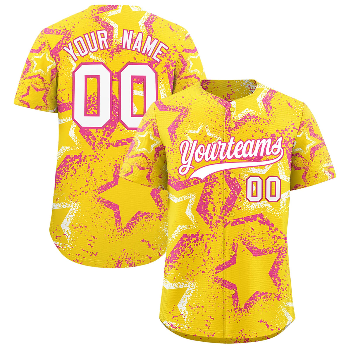 Custom Gold White Pink Star-Shaped Ink Texture Graffiti Pattern Baseball Jersey | Sublimation Printed &amp; Stitched,Add Name and Numbern,Perfect for Parties,Perfect for Training | KXKSHOP