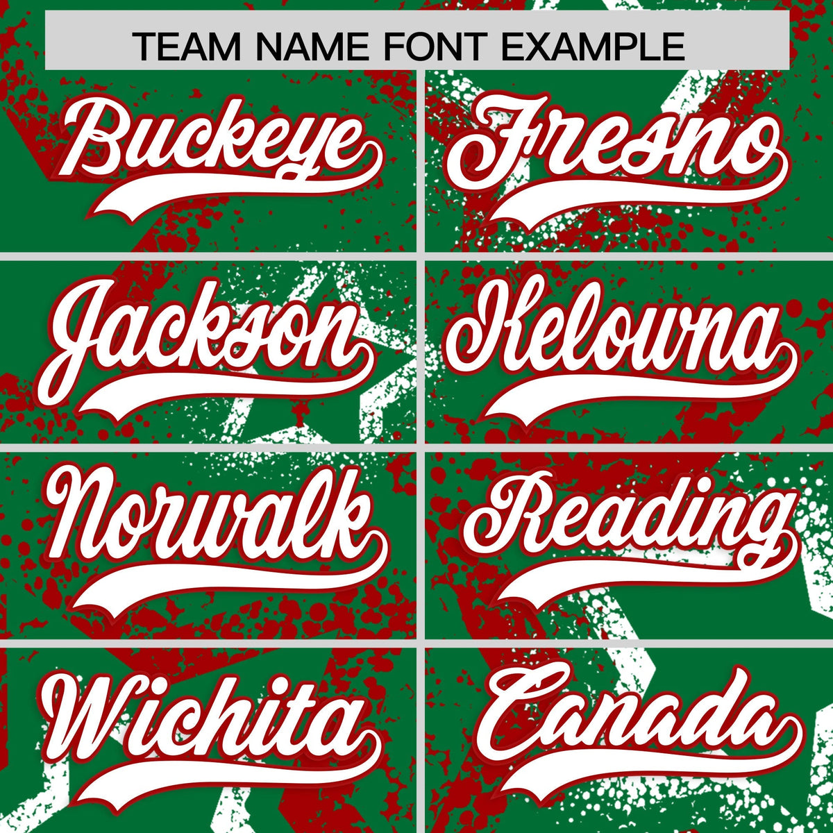 Custom Kelly Green White Red Star-Shaped Ink Texture Graffiti Pattern Baseball Jersey | Sublimation Printed &amp; Stitched,Add Name and Numbern,Perfect for Parties,Perfect for Training | KXKSHOP