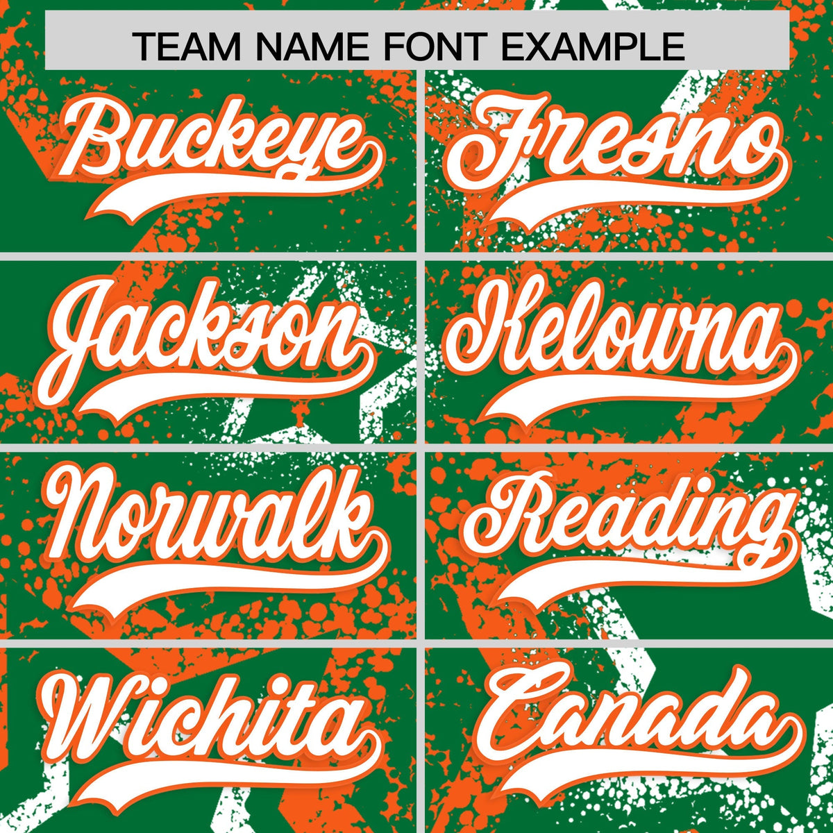 Custom Kelly Green White Orange Star-Shaped Ink Texture Graffiti Pattern Baseball Jersey | Sublimation Printed &amp; Stitched,Add Name and Numbern,Perfect for Parties,Perfect for Training | KXKSHOP